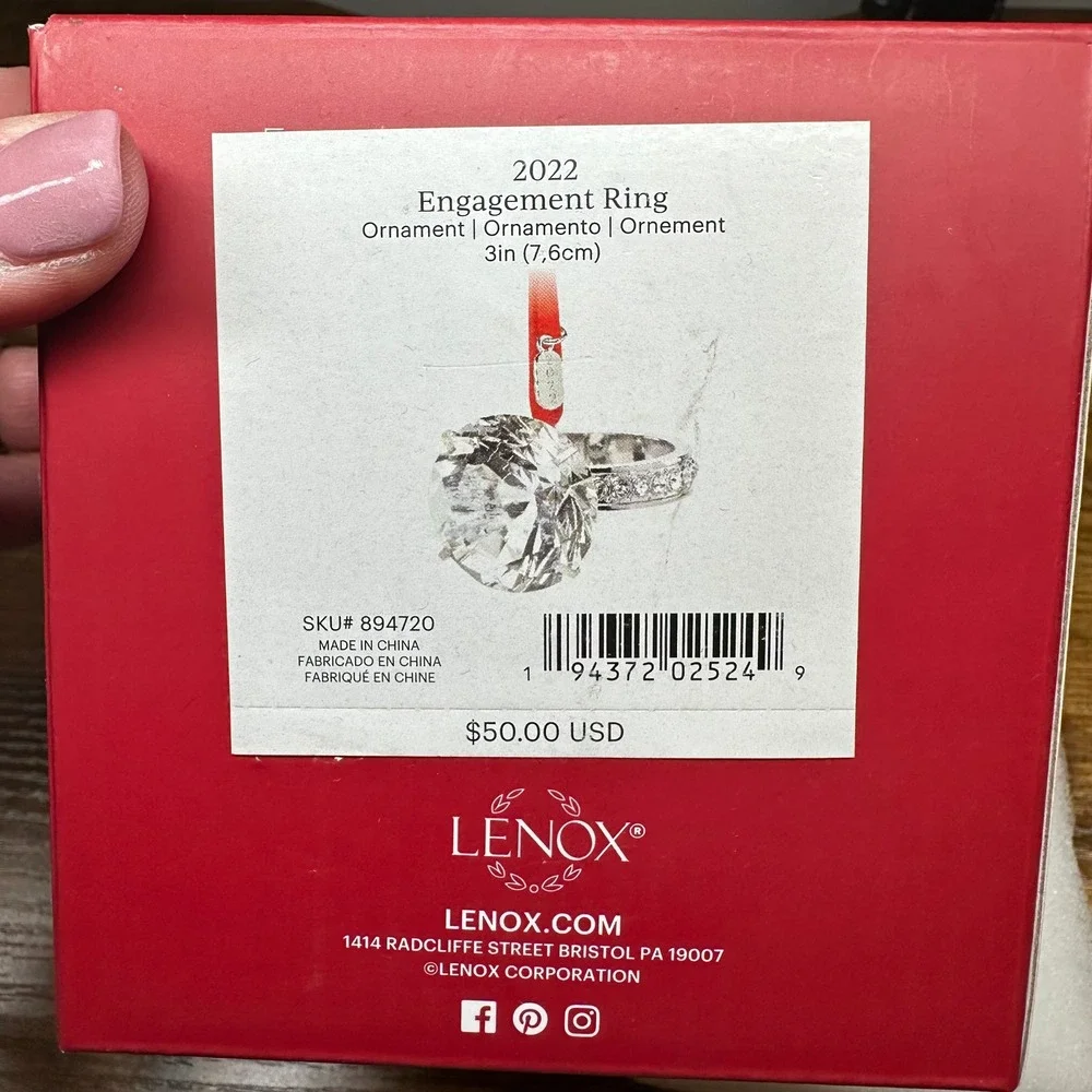 Lenox 2022 Engagement Ring Ornament Crystal Silver Tone 894720 New In Box 3in